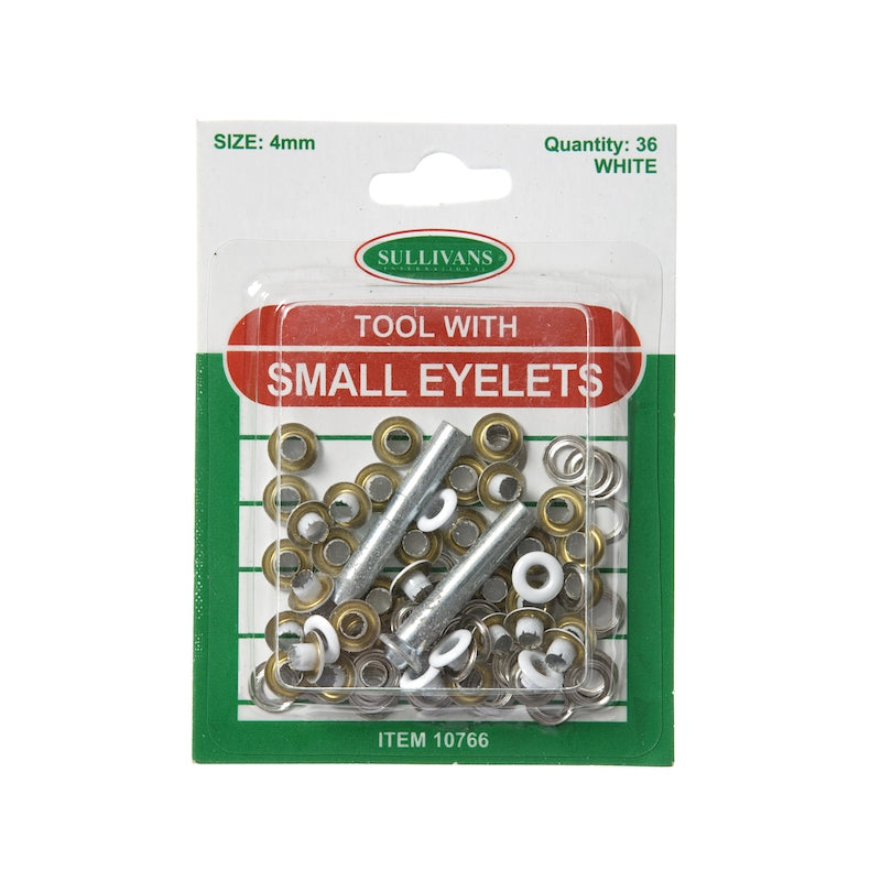 Small Eyelets With Tool Size 4mm, White- 36pk