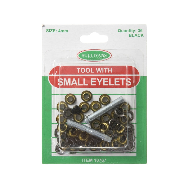 Small Eyelets With Tool Size 4mm, Black- 36pk