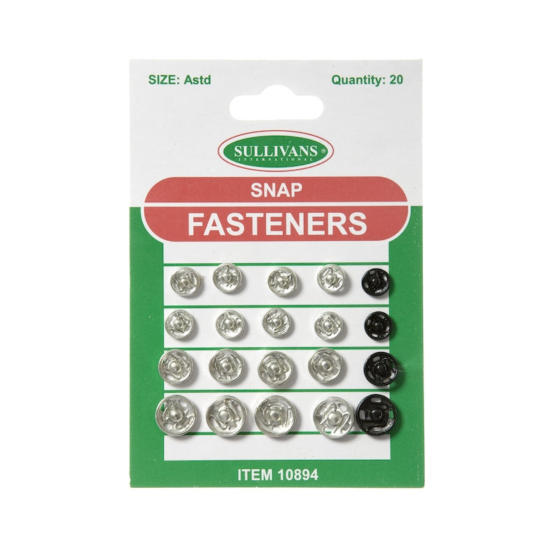 Sullivans Snap Fasteners, Assorted- 20pk