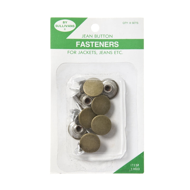 Sullivans Jean Button Fasteners, Gold- 8 Sets