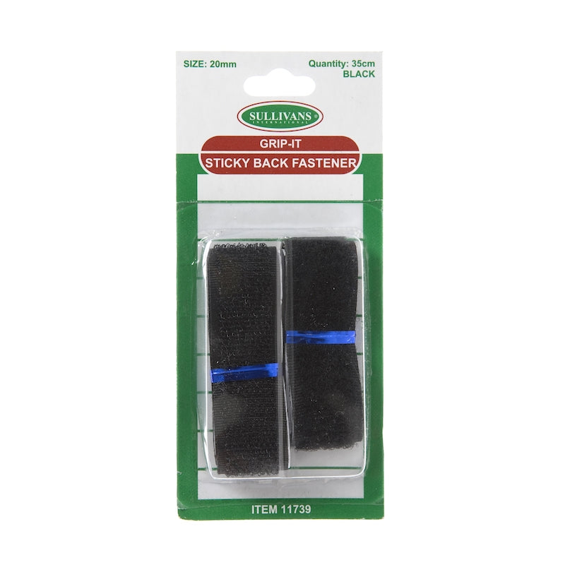 Grip-It Sticky Back Fastener, Black- 20mm x 35cm