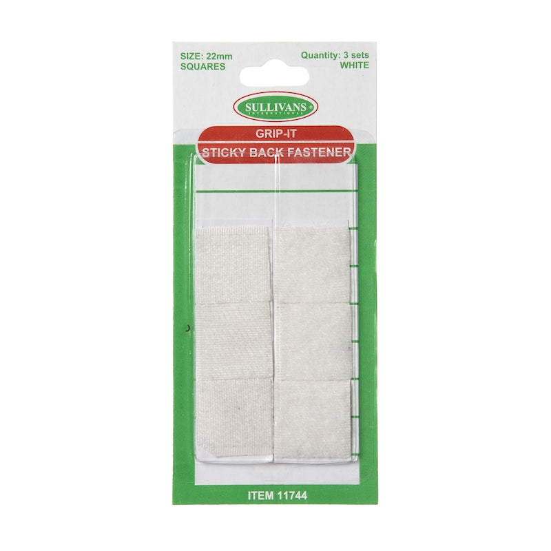 Grip-It Sticky Back Fastener Size 22mm, White- 3 Sets