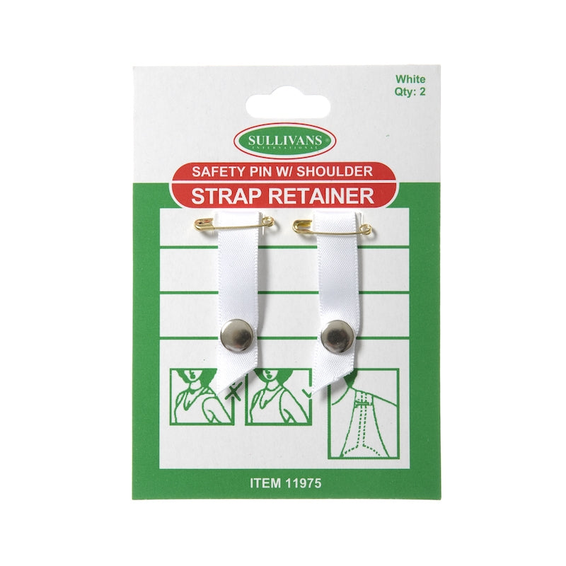 Sullivans Safety Pin w/ Shoulder Strap Retainer, White- 2pk