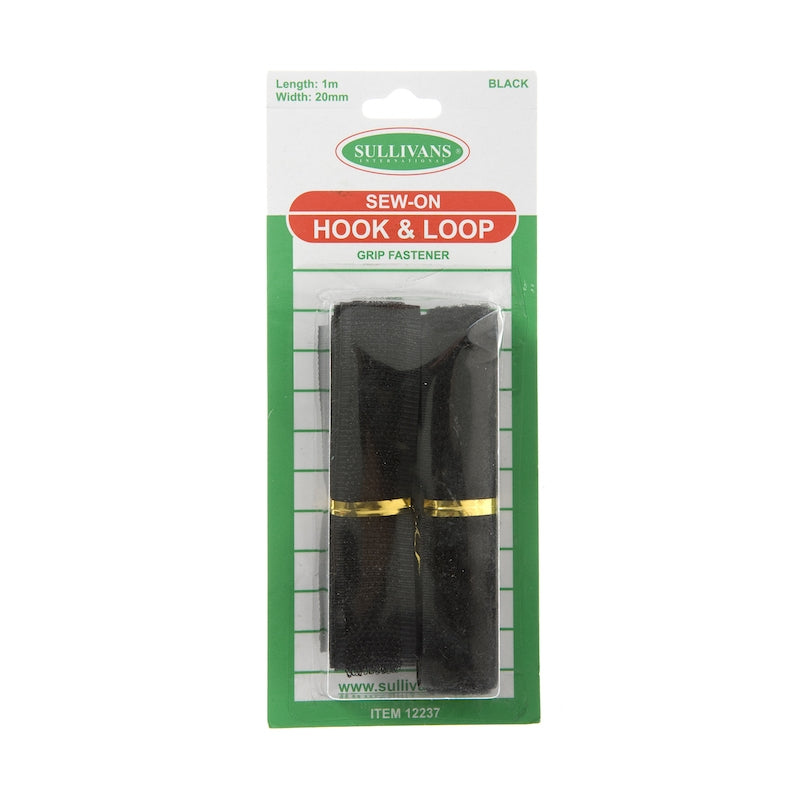 Sullivans Sew-On Hook & Loop, Black- 25mm x 1m