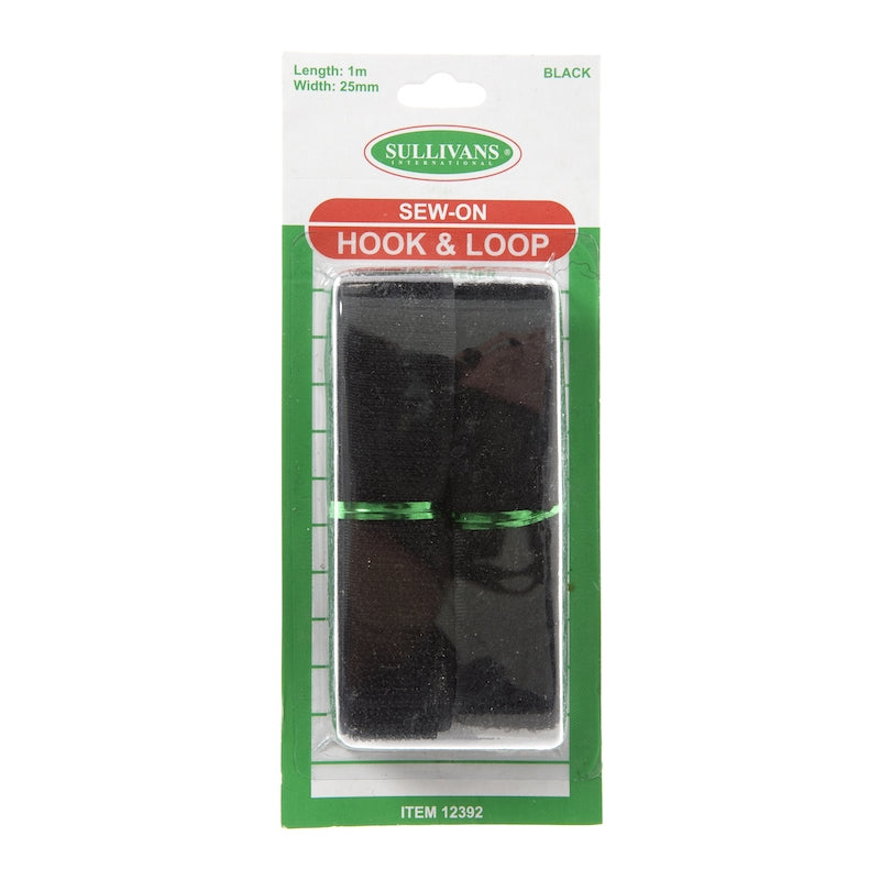 Sullivans Sew-On Hook & Loop, Black- 25mm x 1m