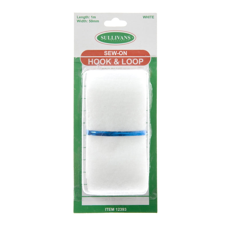 Sullivans Sew-On Hook & Loop, White- 50mm x 1m