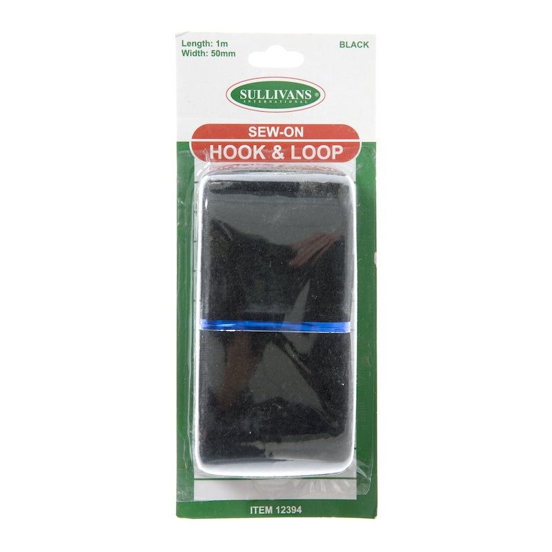 Sullivans Sew-On Hook & Loop, Black- 50mm x 1m