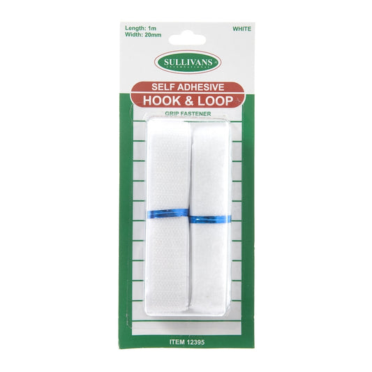 Sullivans Sew-On Hook & Loop, White- 20mm x 1m