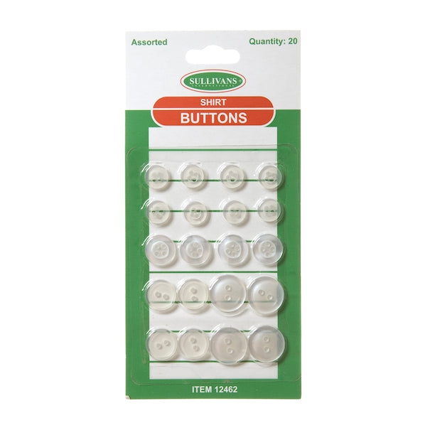 Sullivans Shirt Buttons, Clear- Assorted