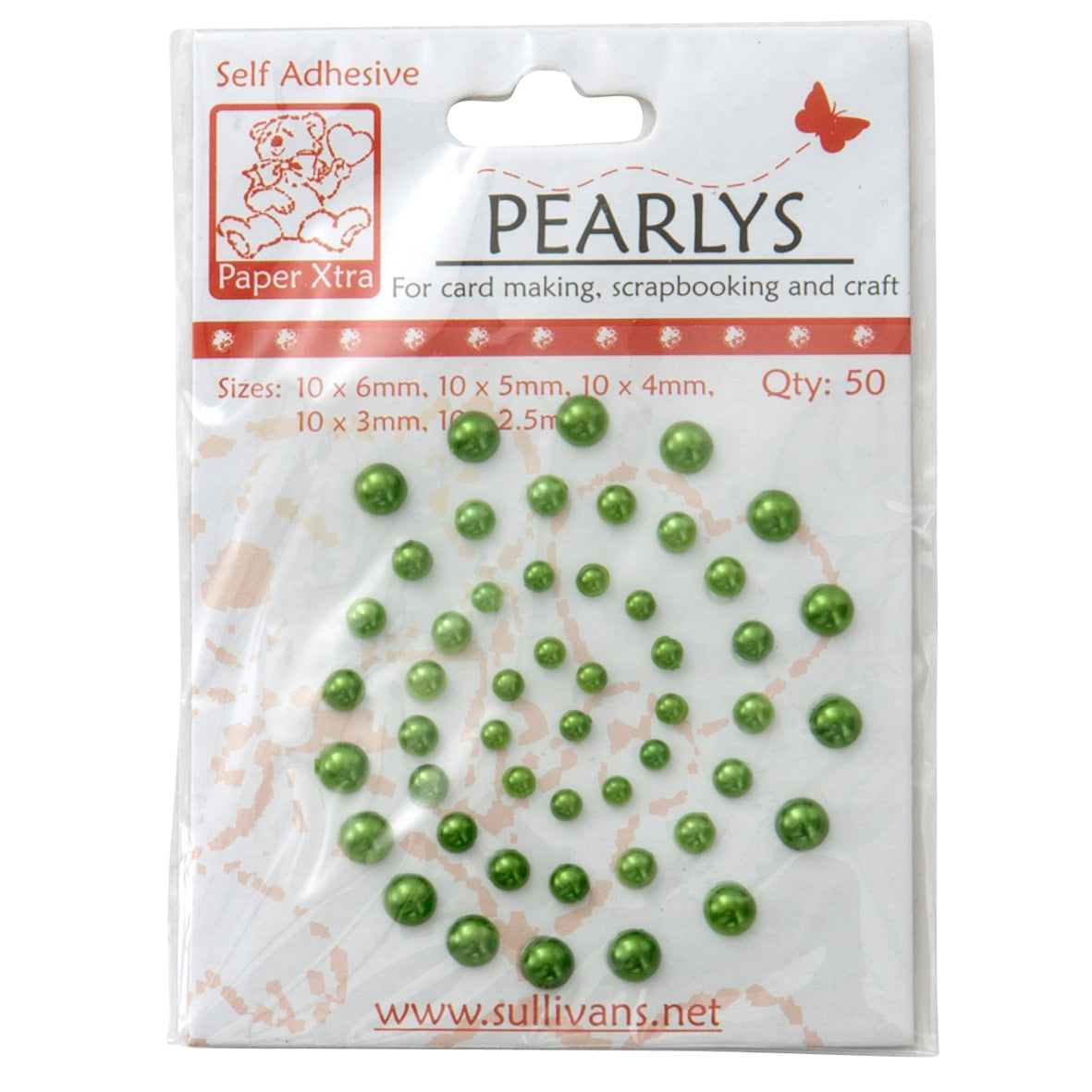 Sullivans Stick On Pearls, Dark Green- 50pc