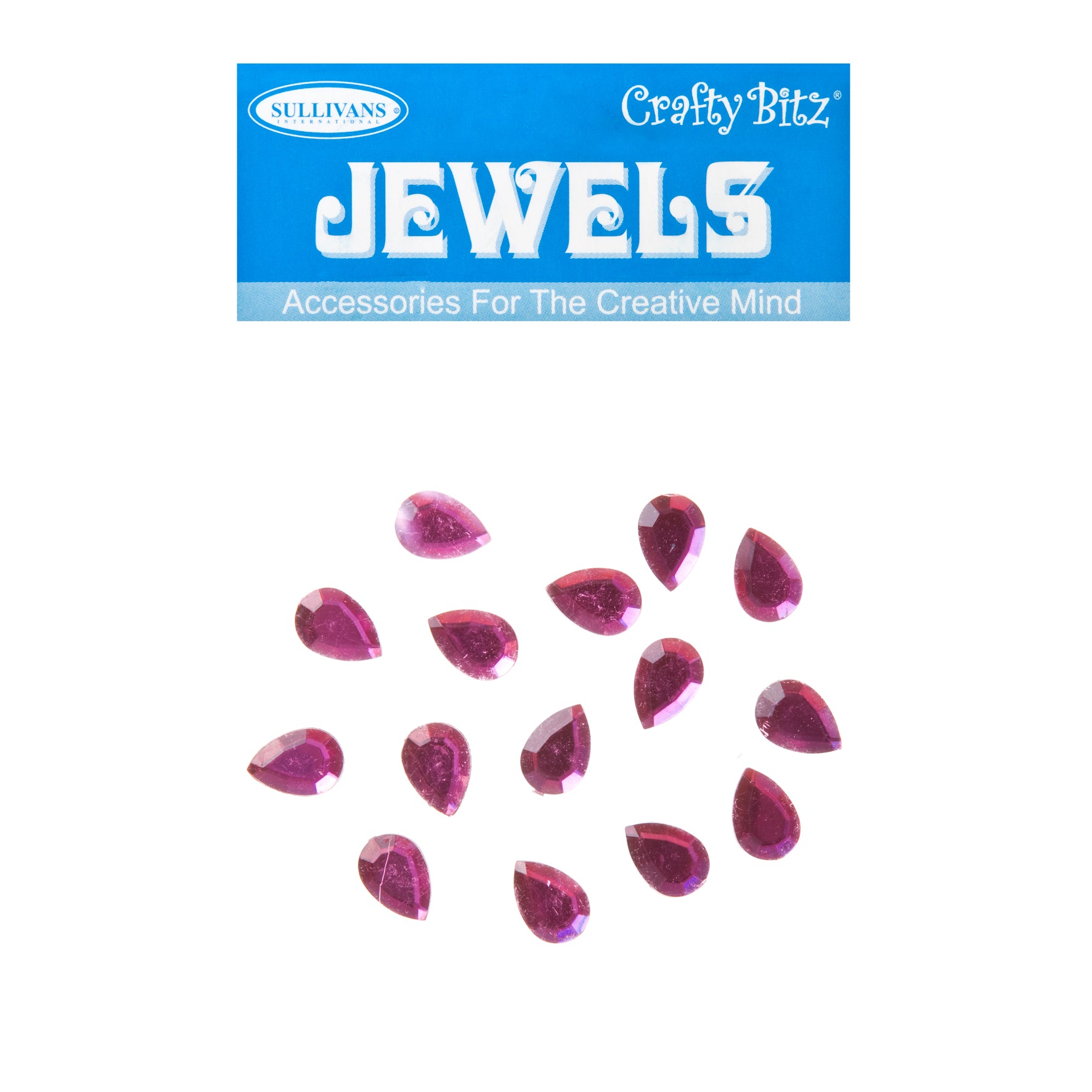 Crafty Bitz Jewels, Drops Hot Pink- 15pc