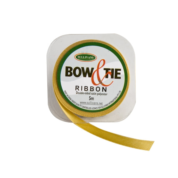 Satin Ribbon, Gold- 9mm x 5m