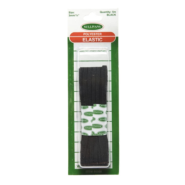 Sullivans Knitted Elastic, Black- 3mm x 5m