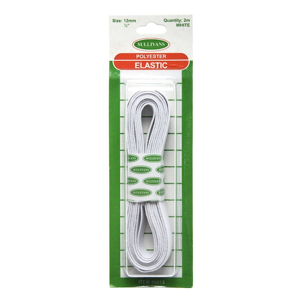 Sullivans Woven Elastic, White- 12mm x 2m