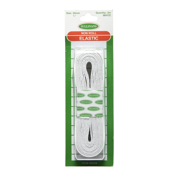 Sullivans Ribbed Elastic, White- 20mm x 2m