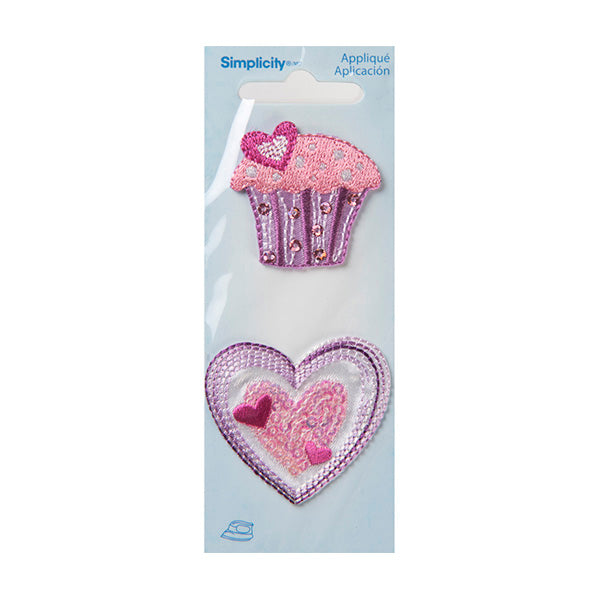 Simplicity Iron On Appliques, Cupcake Heart- 2pc