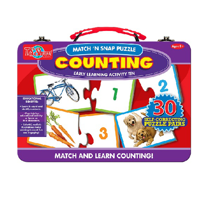 Bendon T.S. Shure Match N' Snap Puzzles in Lunchbox Tin, Counting