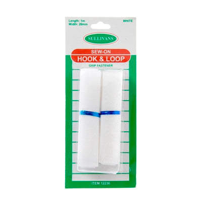 Sullivans Hook & Loop Sew On, White- 1m