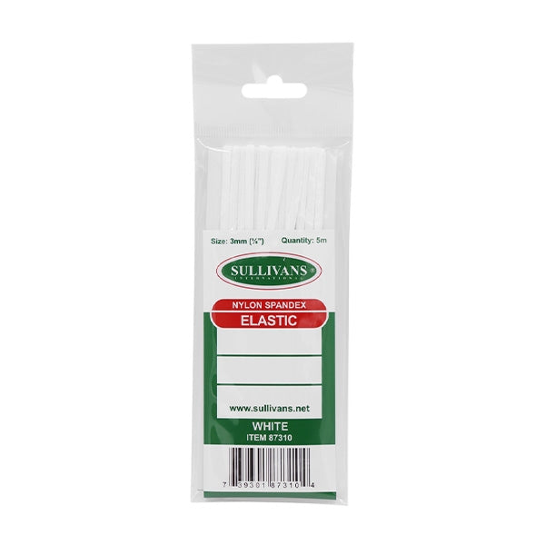 Sullivans Elastic, White- 3 mm