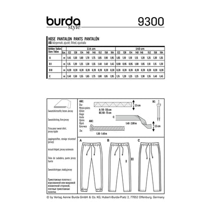 Burda Pattern X09300 Children's Jogger-Style Pants (7-14)