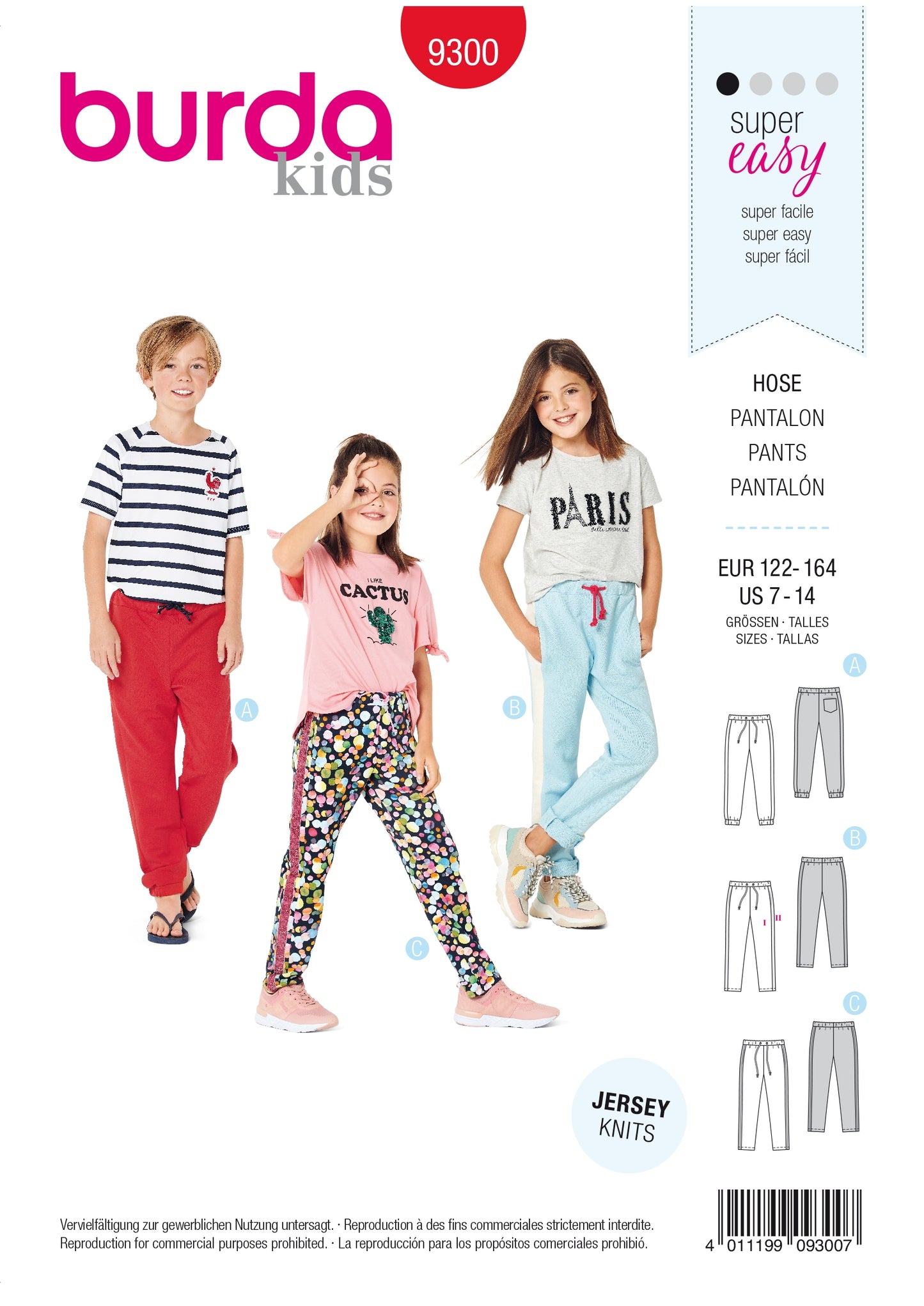 Burda Pattern X09300 Children's Jogger-Style Pants (7-14)