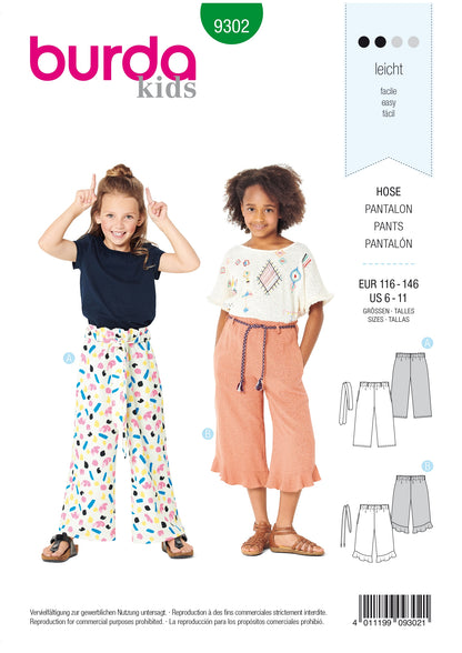 Burda Pattern X09302 Children's Pull-on Pants (6-11)