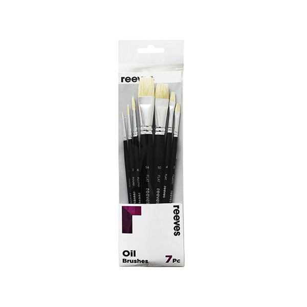 Reeves Artist Brush Set, Hog Bristle Short Handle- 7pk