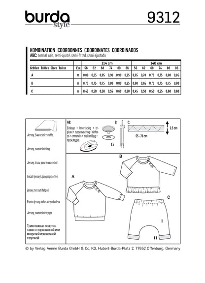 Burda Pattern 9312 Baby Sportswear