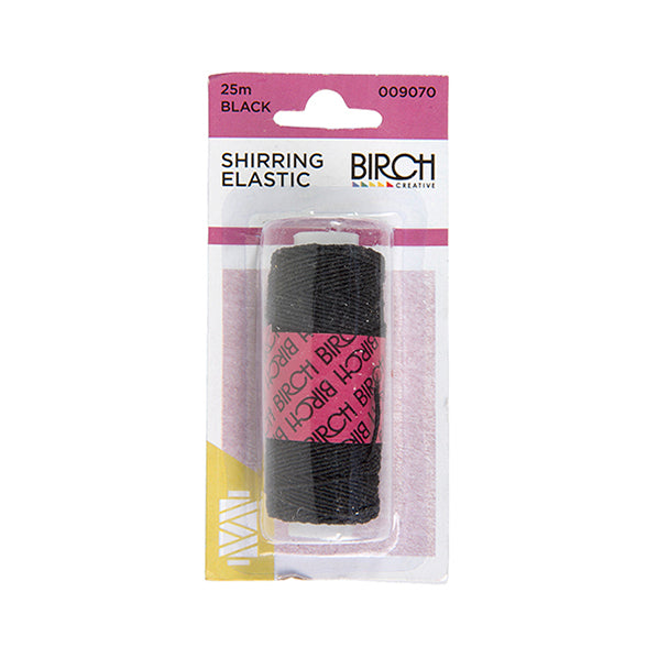 Birch Shirring Elastic Polyester Thread, Black- 25m