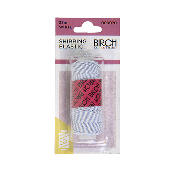 Birch Shirring Elastic Polyester Thread, White- 25m