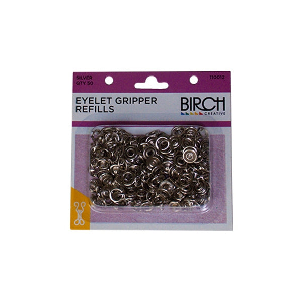 Birch Eyelet Gripper Refills, Silver- 50 sets