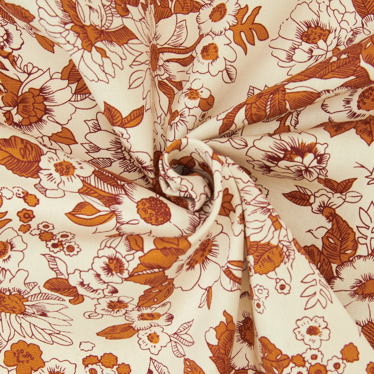 Cotton Duck Fabric, Floral Rust- Width 140cm