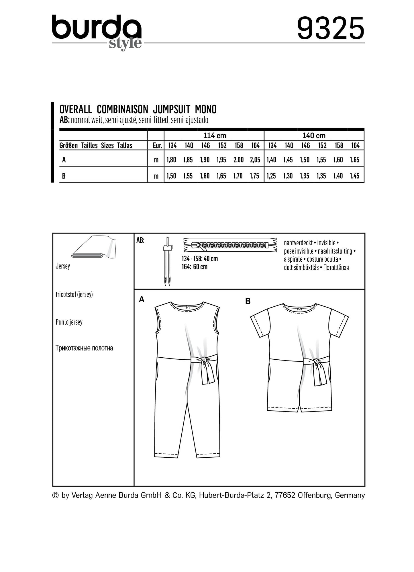 Burda Pattern 9325 Child's overalls