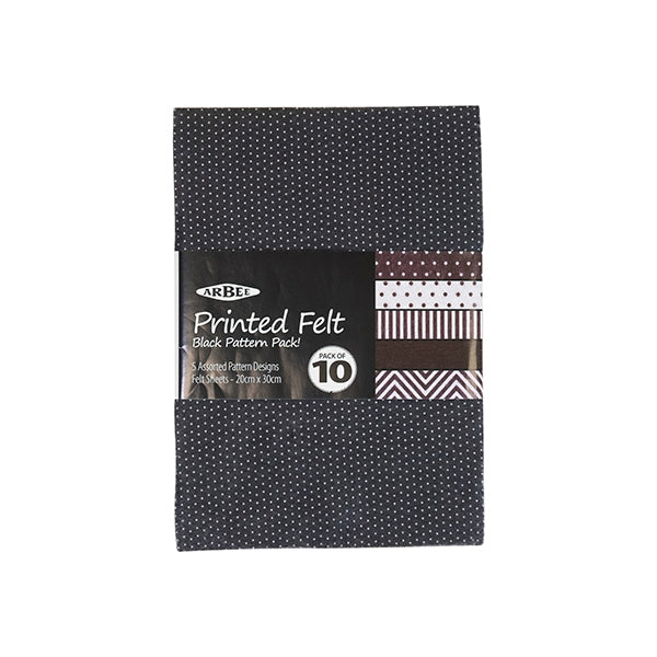 Arbee Printed Felt Sheets, Black Patterns- 12pk