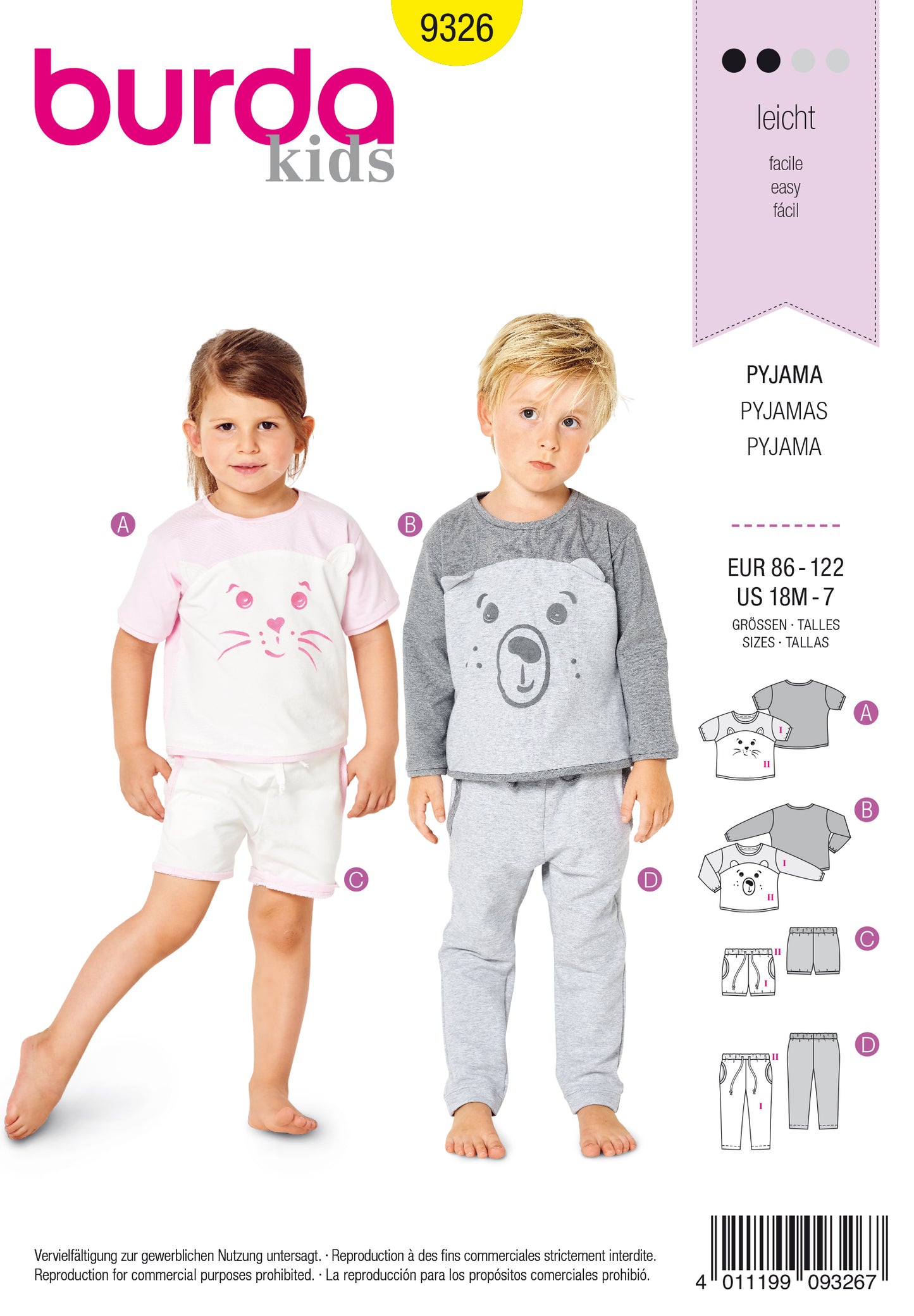 Burda Pattern 9326 Toddler's sleepwear