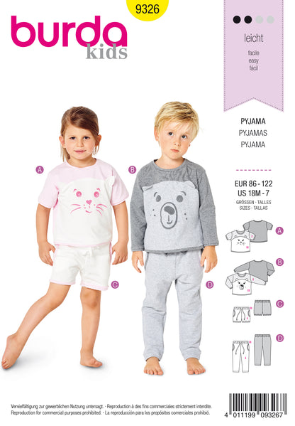 Burda Pattern 9326 Toddler's sleepwear