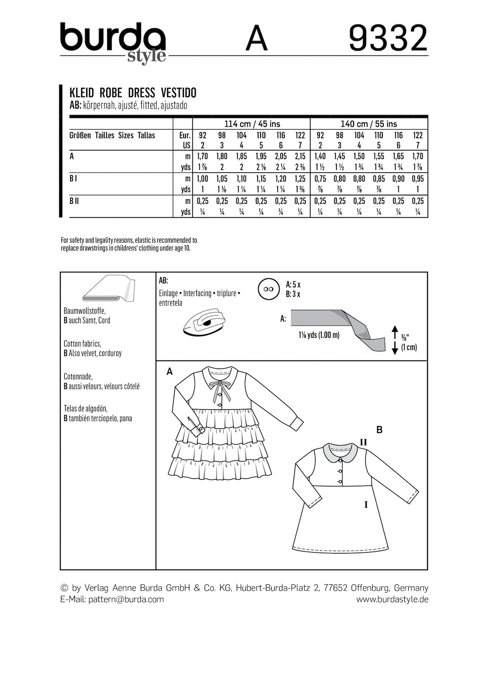 Burda Pattern B9332 (2-7)