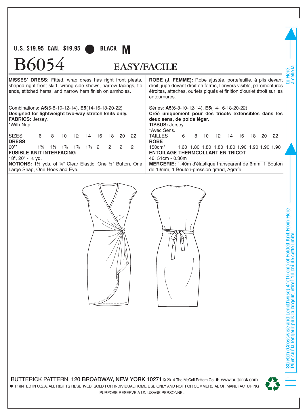 Butterick Pattern B6054 Misses Pleated Wrap Dress