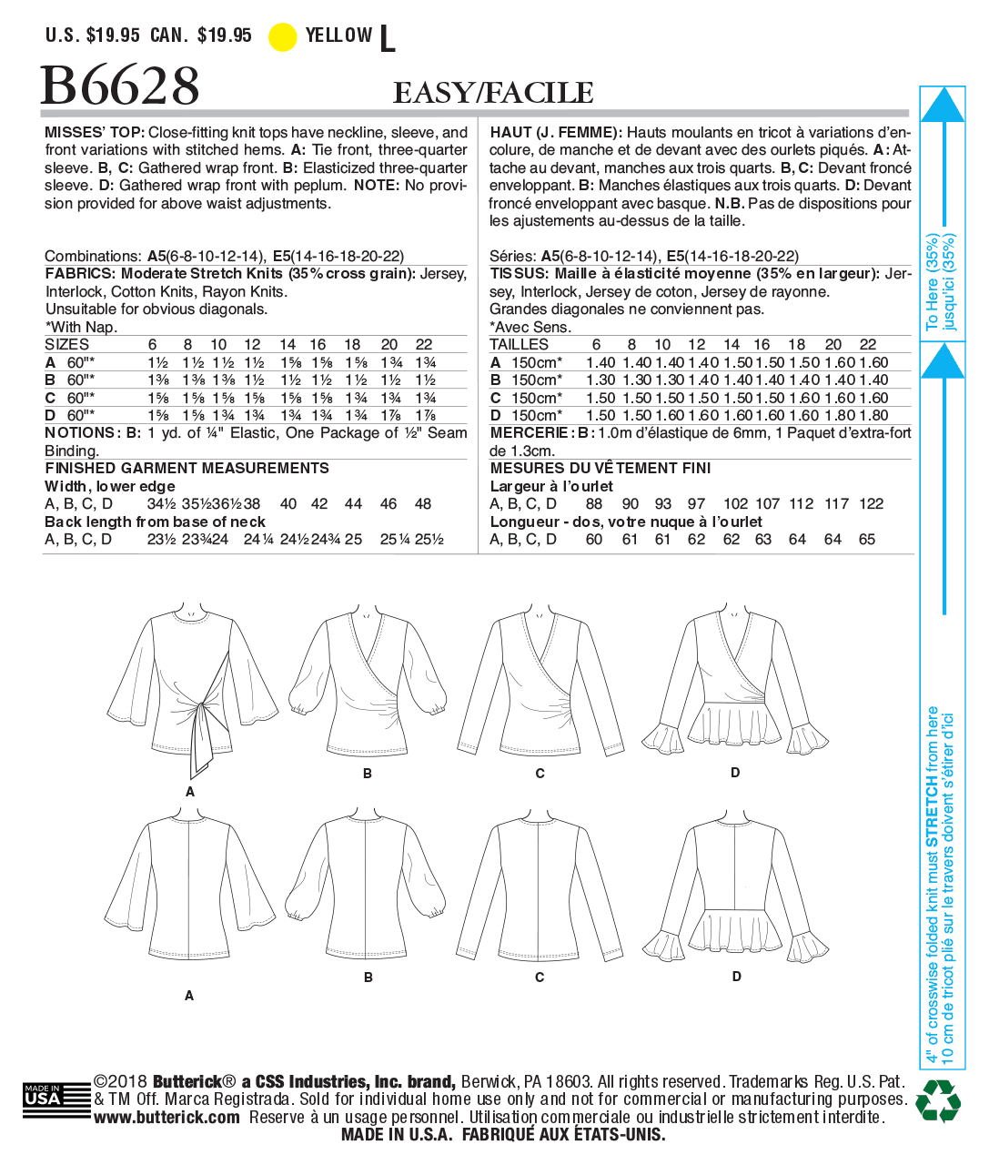 Butterick Pattern B6628 Misses Top/Vest