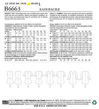 Butterick Pattern B6663 Misses Top/Vest