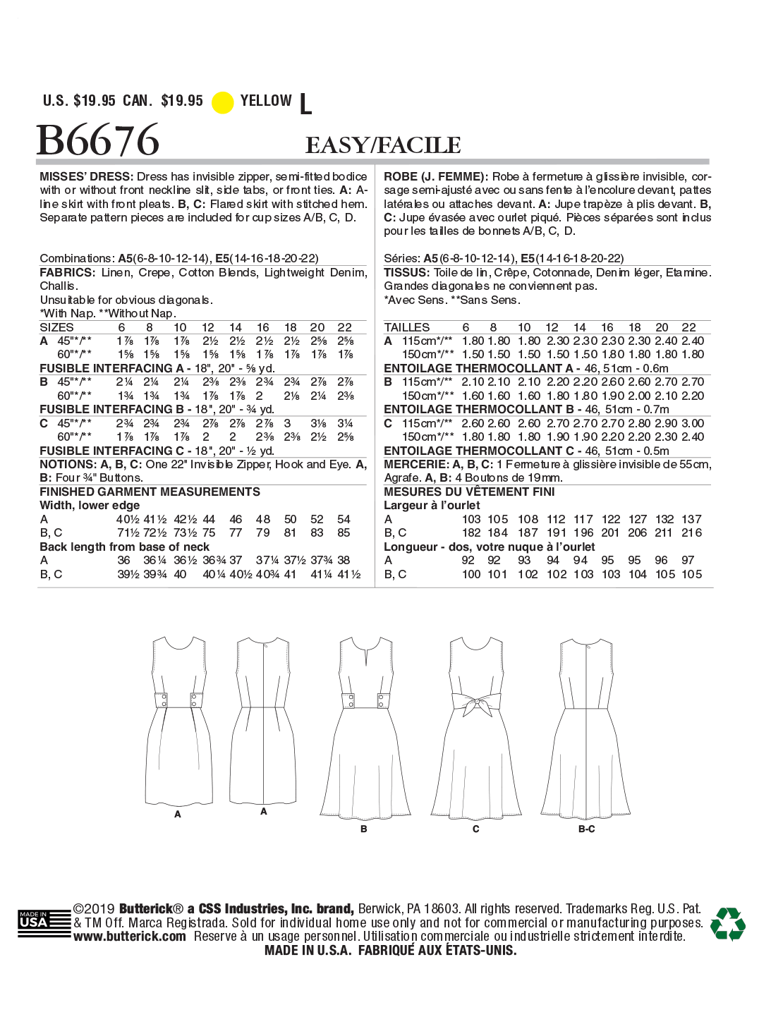 Butterick Pattern B6676 Misses Dress