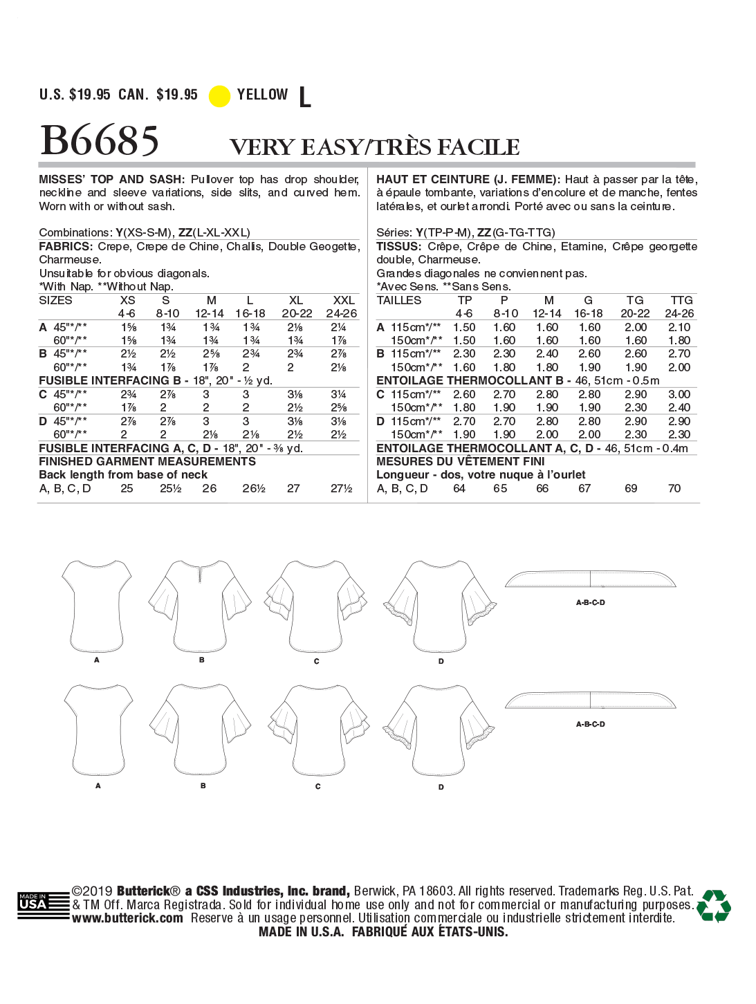 Butterick Pattern B6685 Misses Top / Vest