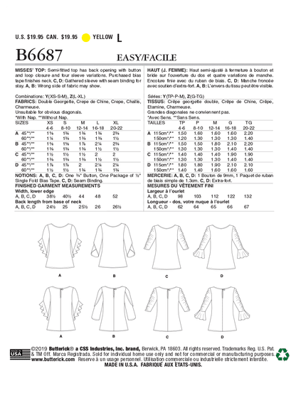 Butterick Pattern B6687 Misses Top / Vest