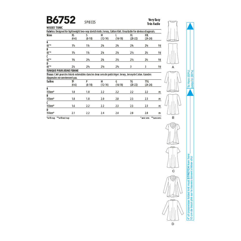 Butterick Pattern B6752 Misses' Fit and Flare Knit Tunics