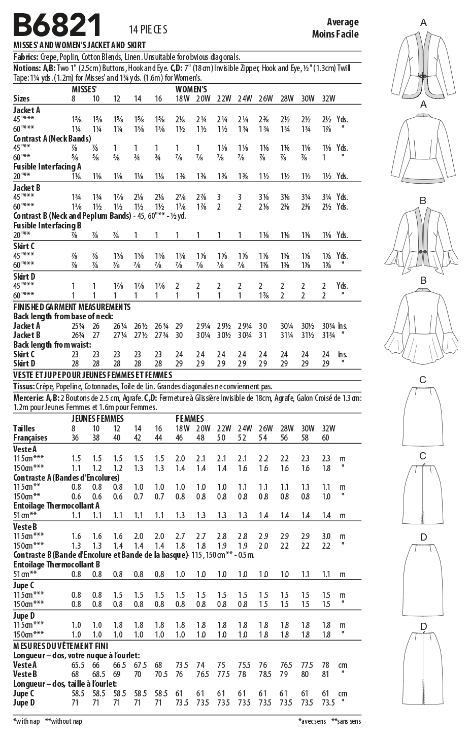 Butterick Pattern B6821 Misses' & Women's Jacket & Skirt