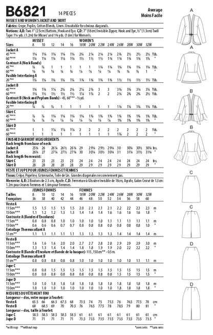 Butterick Pattern B6821 Misses' & Women's Jacket & Skirt