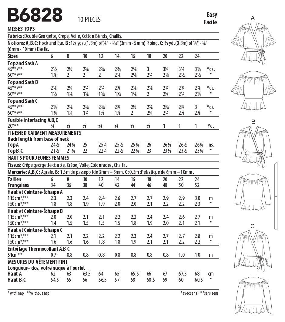 Butterick Pattern B6828 Misses' Tops