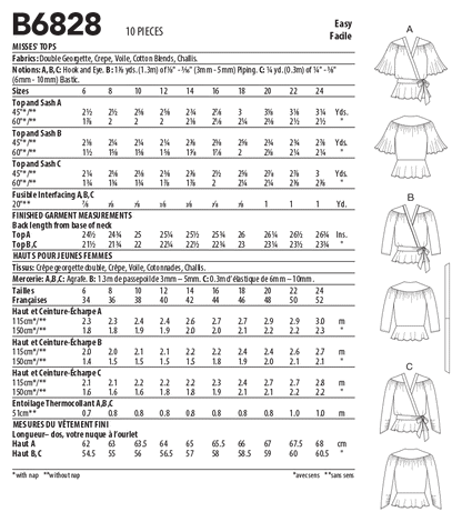 Butterick Pattern B6828 Misses' Tops