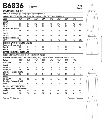 Butterick Pattern B6836 Women's Skirt  &  Belt