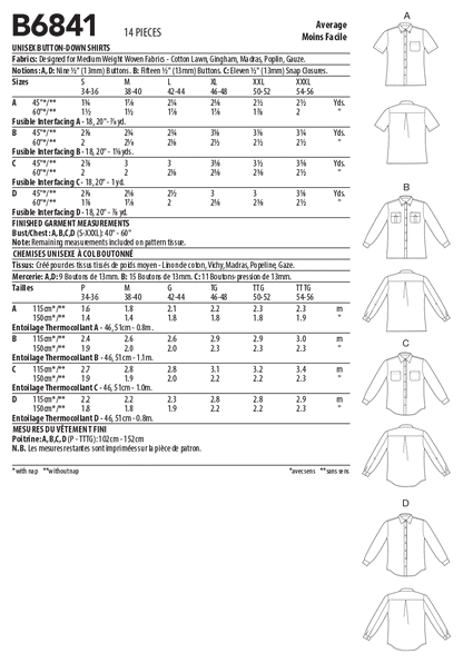 Butterick Pattern B6841 Unisex Button-Down Shirts